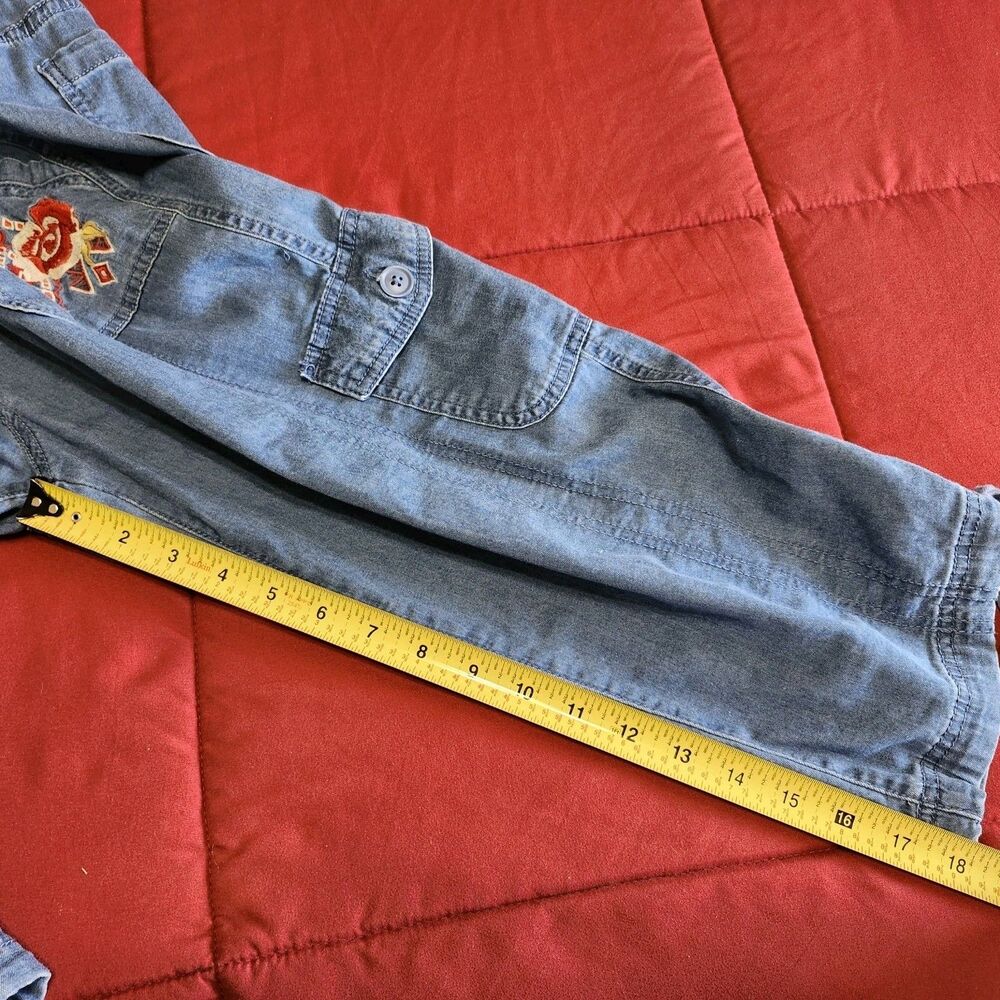 St Johns Bay Embroidered Denim Capri Pants Cargo Pocket Stretch Blue Womens 4 - Picture 12 of 13